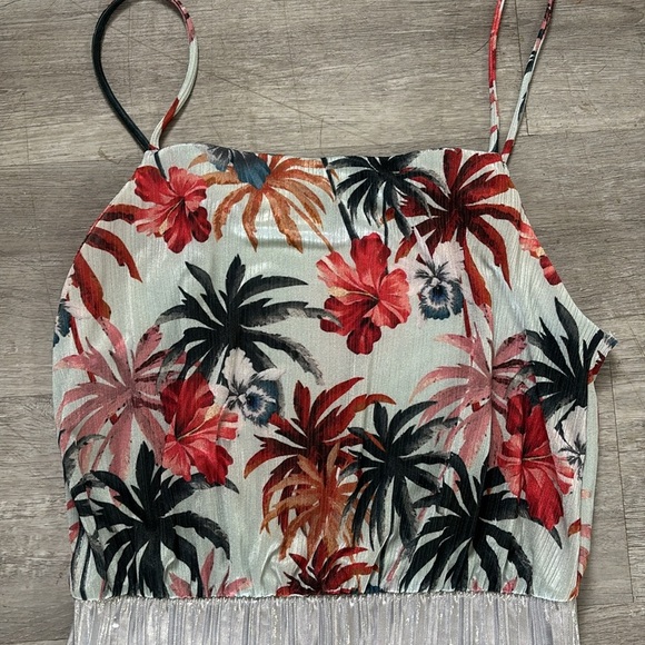 Zara tropical camisole style pleated midi dress Sz small - Picture 3 of 9